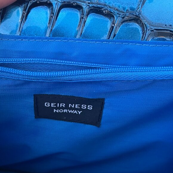 Vintage Blue Croc Embossed Handbag Structured Top Handle Retro Statement - Picture 5 of 5